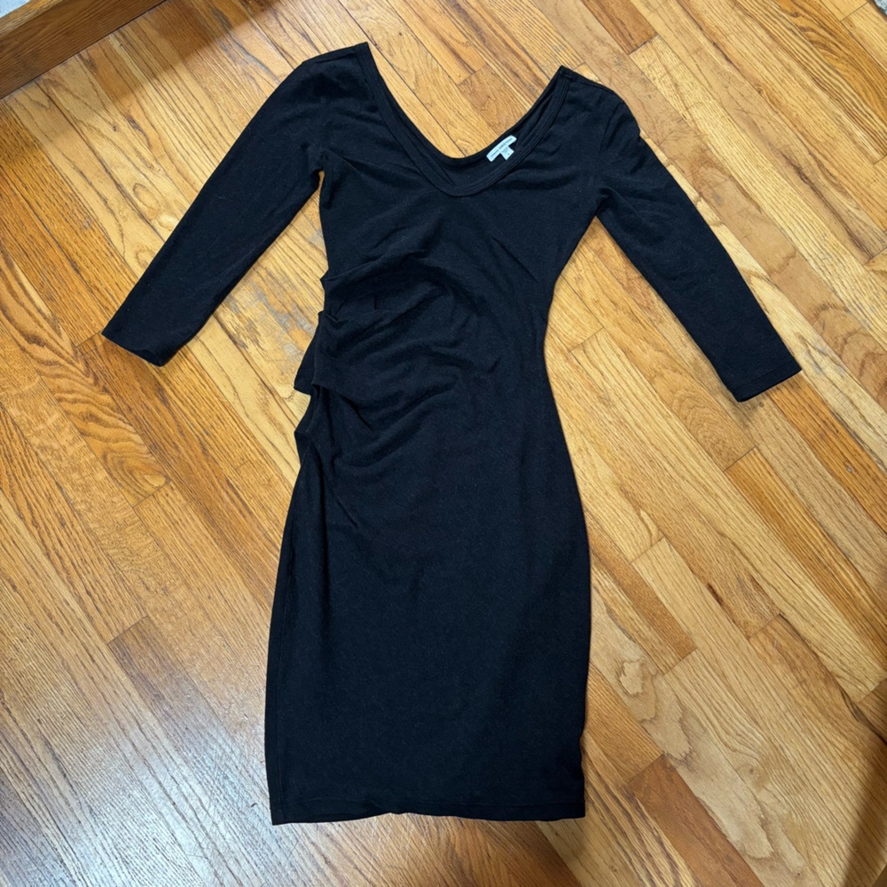 James Perse charcoal gray midi bodycon deep v neck dress size 3